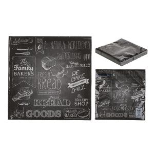 Χαρτοπετσέτες 'Urban Bakery' Τρίφυλλες Μαύρο 33x33cm Σετ 20Τμχ