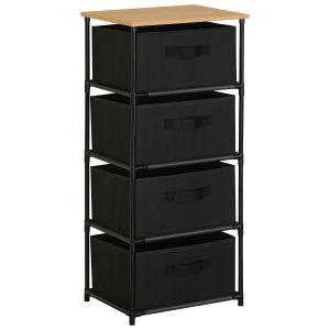 Συρταριέρα ArteLibre MIFUNE Με 4 Συρτάρια Μαύρο/Δρυς Μέταλλο/Non-Woven/Μοριοσανίδα 40x30x89cm