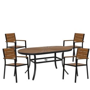 Σετ Τραπεζαρία Κήπου ArteLibre RUSUMO Γκρι/Καρυδί Αλουμίνιο/Ξύλο Με 4 Πολυθρόνες 14990187