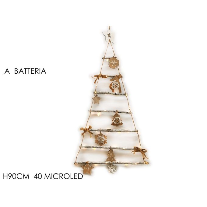 Δεντράκι Σκάλα Με Στολίδια Φωτιζόμενο 40 Micro LED Μπαταρίας Φυσικό Ξύλο 90cm