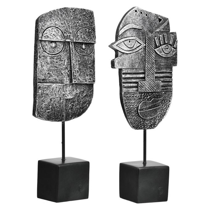 Γλυπτική Μοτίβο Προσώπου Συνθετική Ρητίνη Ασημί Χρώμα 2 Ποικιλία 10X5X24Cm 10X5X24Cm