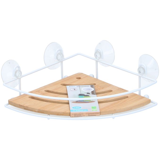 Ράφι Μπάνιου Γωνιακό Λευκό/Μπαμπού