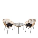 Σετ Τραπεζαρία Κήπου ArteLibre ANTIUS Φυσικό/Μαύρο Μέταλλο/Rattan/Γυαλί Με 2 Καρέκλες 14990336