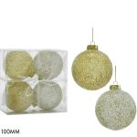Χριστουγεννιάτικη Μπάλα Με Γκλίτερ Χρυσό 100mm Σετ 4Τμχ