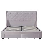 Κρεβάτι Διπλό ArteLibre ANNONA Ivory Βελούδο 217x175x117.5cm (Στρώμα 160x200cm)