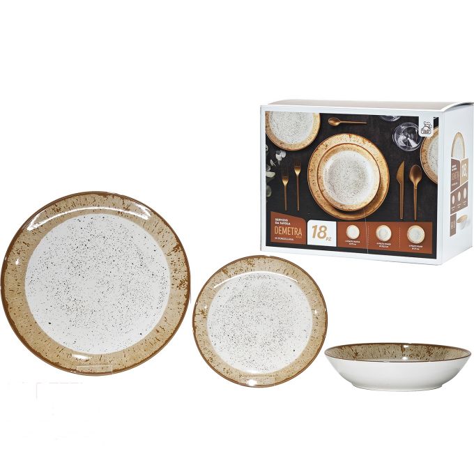 Σετ Πιάτων Πορσελάνη/Μπεζ/Καφέ 26.7x26.7x2.5cm 18Τμχ
