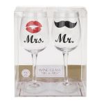 Ποτήρι Κρασιού Κολωνάτο 'Mr.' & 'Mrs.' 430ml Διάφανο Γυαλί 22.5cm Σετ 2Τμχ