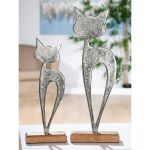 Διακοσμητικό ArteLibre Φιγούρα Γάτας Ασημί/Φυσικό Αλουμίνιο/Ξύλο 5x13x32cm