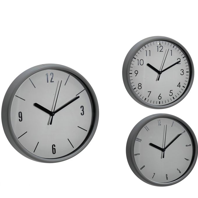 Ρολόι Τοίχου Γκρι/Πλαστικό Φ20cm Σε 3 Σχέδια