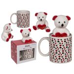 Κούπα 380ml Σχέδιο Μικρές Κόκκινες Καρδιές Με Αρκουδάκι Λευκό Κεραμικό 10x8cm