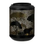 Φανάρι (Led) Κυλινδρικό Μοτίβο Ελέφαντα Μεταλλικό Μαύρο D14X20Cm D14X20Cm