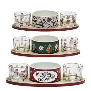 Χριστουγεννιάτικο Σετ Μπολ Ορεκτικών Με Βάση Μπαμπού 28x13cm Σε 3 Σχέδια