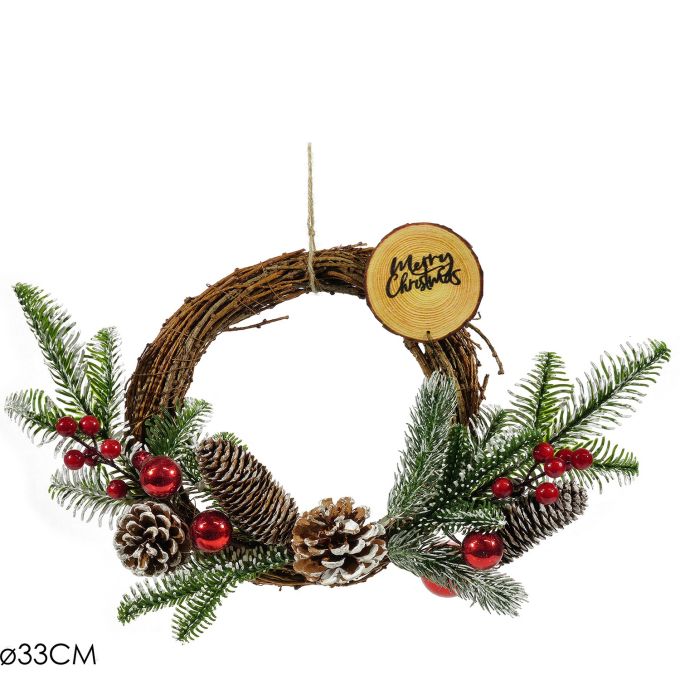 Χριστουγεννιάτικη Πόρτα Στεφάνι Με Φιόγκο Και Κόκκινα Στολίδια Φ33cm