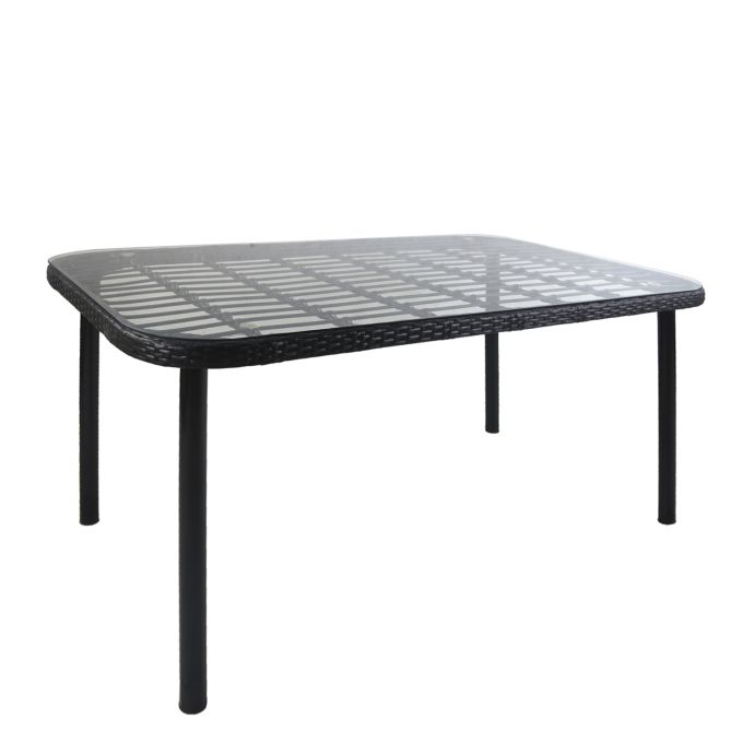Τραπέζι Κήπου ArteLibre AMPLAS Μαύρο Μέταλλο/Rattan/Γυαλί 140x80x73cm