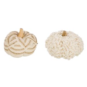 Διακοσμητικό Αντικείμενο Κολοκύθα 'Pumpkin' Ύφασμα/Ξύλο Κρεμ 2Τμχ 12x16cm