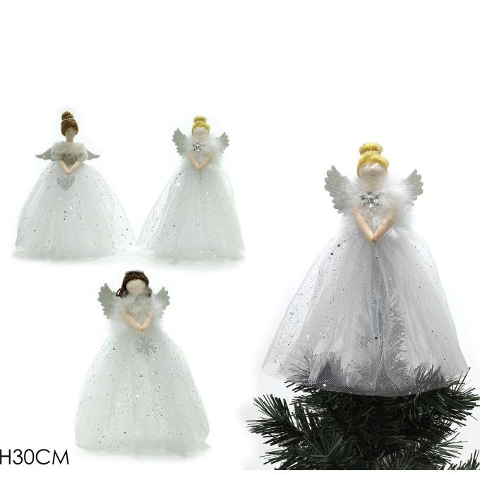 Χριστουγεννιάτικη Κορυφή Άγγελος Ασημί 30cm Σε 3 Σχέδια