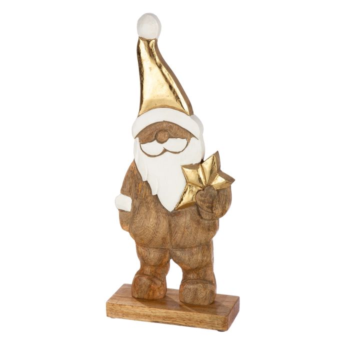 Φιγούρα Άγιος Βασίλης 'Natal' Αλουμίνιο/Ξύλο Μάνγκο Εκρού/Χρυσό/Λευκό 6x12.5x30.5cm