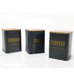 Δοχεία Γκρι/Μπαμπού Μέταλλο/Ξύλο 13x10x10cm Σε 3 Σχέδια