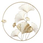 Ανάγλυφο τοίχου Στρογγυλό μοτίβο Ginkgo Μεταλλικό Χρυσό D50Cm D50Cm
