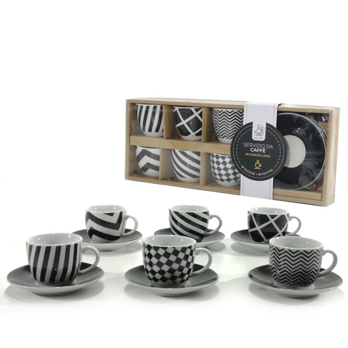Σετ Φλυτζάνια Καφέ 9cl Με Διακόσμηση Πολύχρωμο Κεραμικό 6+6Τμχ