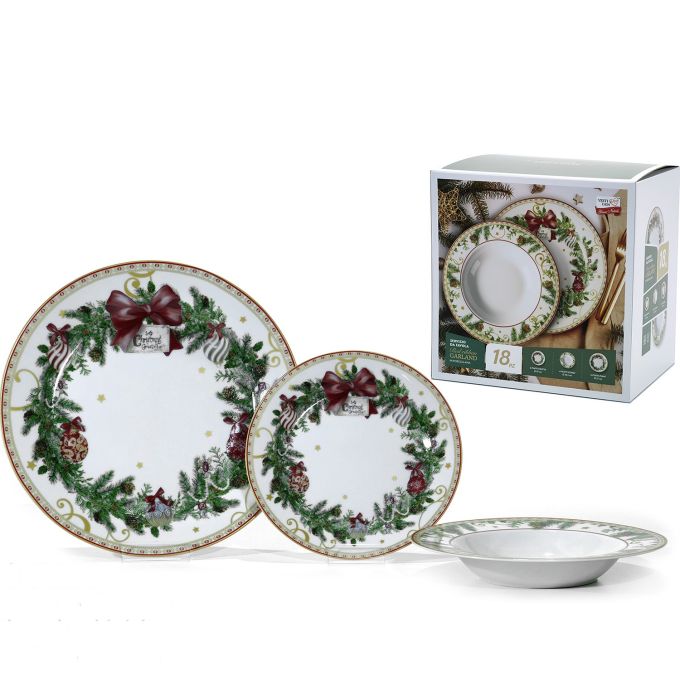 Σετ Πιάτων Red Ribbon Garland Πορσελάνη 18Τμχ