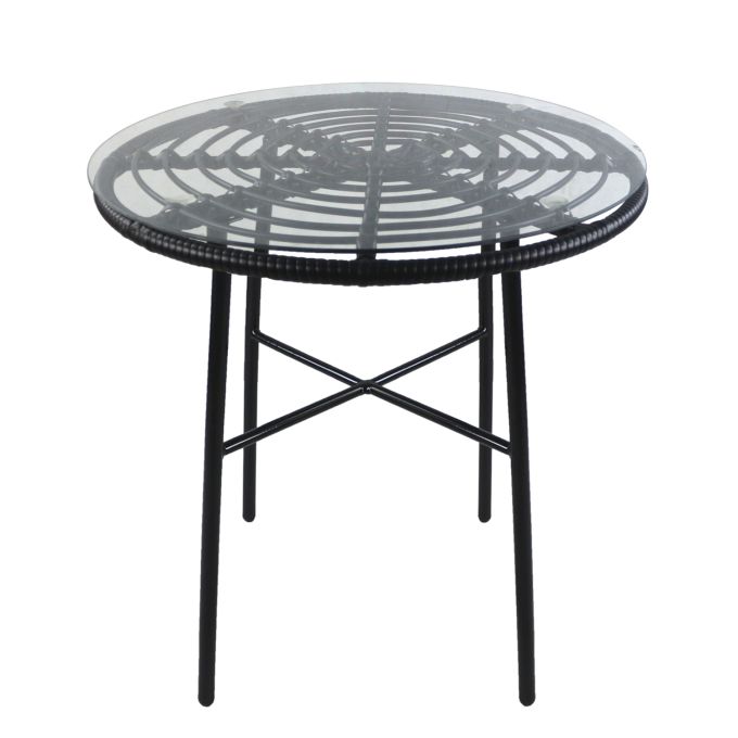 Τραπέζι Κήπου ArteLibre APPIUS Μαύρο Μέταλλο/Rattan/Γυαλί 70x70x74cm