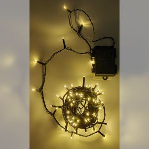 100 LED Εσωτ. & Εξωτ. Χώρου Με Χρονοδιακόπτη Θερμό Λευκό Φως Πράσινο Καλώδιο Μη Επεκτεινόμενο Μπαταρίας 13.9+0.2m