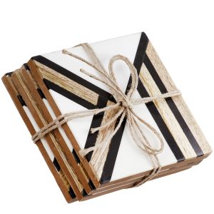 Σετ 4 Τεμαχίων Σουβέρ Τετράγωνο Ξύλο Μάνγκο Μαύρο/Καφέ/Εκρού 10x10cm