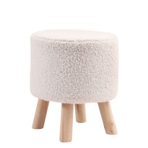 Σκαμπό ArteLibre CATTLEYA Με Ξύλινα Πόδια Λευκό Ύφασμα Cashmere 35x35x40cm