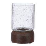 Κηροπήγιο Ρεσώ 'Anuk' Γυαλί/Ξύλο Μάνγκο Καφέ/Διάφανο 8x8cm