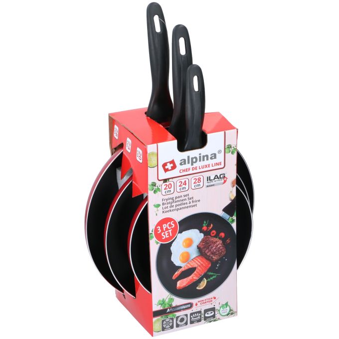 Τηγάνι Αντικολλητικό Αλουμινίου Chef De Luxe Line Φ20/Φ24/Φ28cm Σετ 3Τμχ Σε 3 Χρώματα
