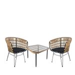 Σετ Τραπεζαρία Κήπου ArteLibre ANTIUS Φυσικό/Μαύρο Μέταλλο/Rattan/Γυαλί Με 2 Καρέκλες 14990344