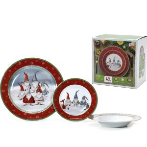 Χριστουγεννιάτικο Σετ Πιάτων Merry Gnomes Πορσελάνη 18Τμχ