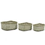 Σετ 3 Καλάθια Πράσινο/Λευκό Seagrass/Κορδόνι Χάρτου 25x17x12cm
