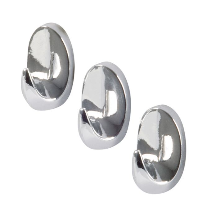 Γάντζος Οβάλ Αυτοκόλλητο Ασημί Πλαστικό 25x15mm 3Τμχ