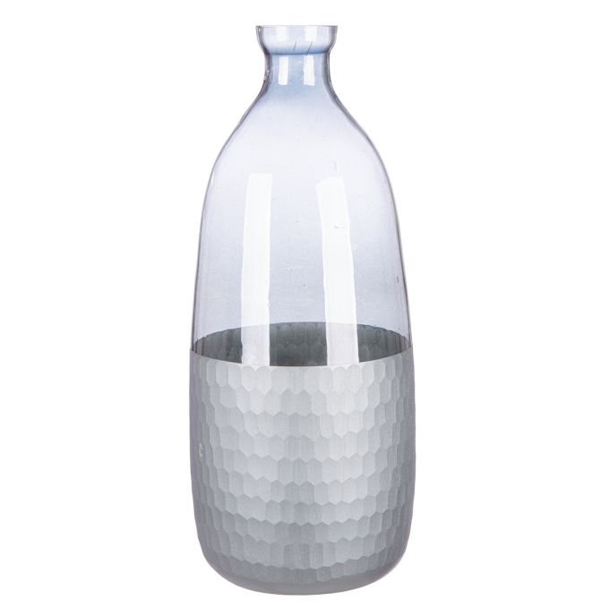 Βάζο Μπουκάλι 'Canus' Γυαλί Γκρι/Ασημί 13x13x33cm