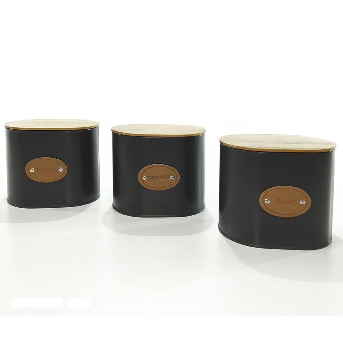 Δοχεία μαύρο/γκρι μέταλλο/ξύλο 15x11x13cm Σε 3 Σχέδια