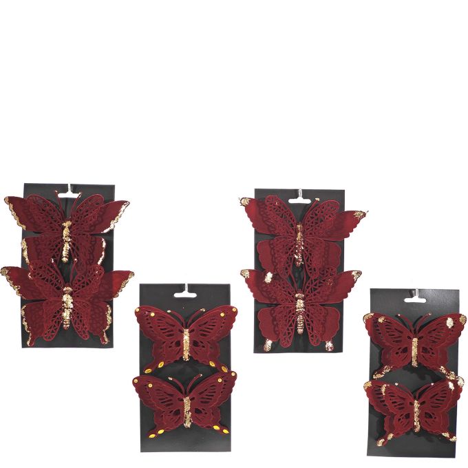 Χριστουγεννιάτικες Διακοσμητικές Πεταλούδες Κόκκινο Σετ 2Τμχ