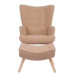 Πολυθρόνα Μπερζέρα Με Υποπόδιο ArteLibre ANIDORI Ανοιχτό Καφέ Ύφασμα/Ξύλο 73x69x96cm