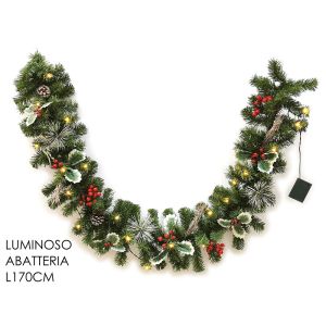 Γιρλάντα Με Κουκουνάρια Γκι Και Berries Φωτιζόμενη Μπαταρίας Πράσινο 170cm