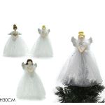 Χριστουγεννιάτικη Κορυφή Άγγελος Ασημί 30cm Σε 3 Σχέδια