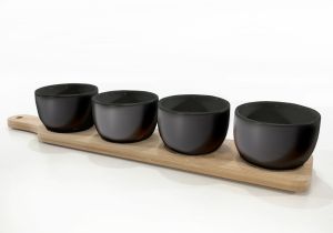Δίσκος Σερβιρίσματος Ορεκτικών Με 4 Δοχεία 32.5cc Και Κουτάλια Μαύρο/Φυσικό Μπαμπού/Κεραμικό 39x8cm