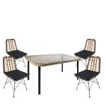 Σετ Τραπεζαρία Κήπου ArteLibre AMPLAS Φυσικό/Μαύρο Μέταλλο/Rattan/Γυαλί Με 4 Καρέκλες 14990300