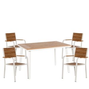 Σετ Τραπεζαρία Κήπου ArteLibre EPUPA Λευκό/Καρυδί Αλουμίνιο/Ξύλο Με 4 Πολυθρόνες 14990202