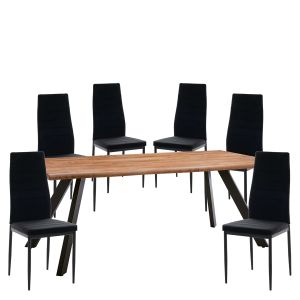 Σετ Τραπεζαρία (6+1) ArteLibre AOSA Μαύρο/Honey Maple Μέταλλο/MDF/Βελούδο 160x90x76cm 14990408