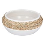 Μπολ ArteLibre Με Rattan Δαχτυλίδι Λευκό/Φυσικό Κεραμικό 24.5x24.5x10cm