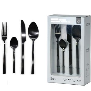 Σετ Μαχαιροπίρουνα Amaris Μαύρο Ανοξείδωτο Ατσάλι 24Τμχ