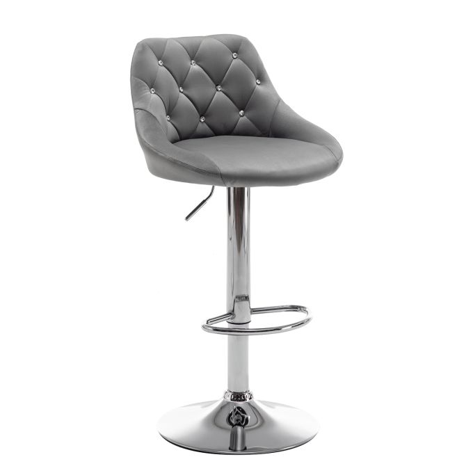 Σκαμπό Bar ArteLibre JORDO Με Πλάτη Πτυσσόμενο Γκρι Βελούδο/Μέταλλο 46x46x83-105cm