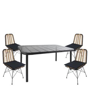 Σετ Τραπεζαρία Κήπου ArteLibre AMPIUS Μαύρο Μέταλλο/Rattan/Γυαλί Με 4 Καρέκλες 14990373