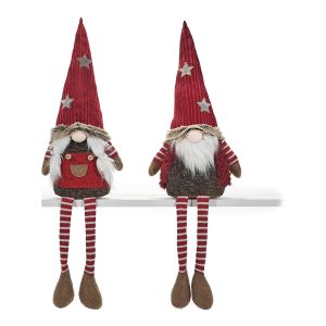 Χριστουγεννιάτικο Γκνόμο Με Κρεμαστά Πόδια Βελούδινο Κόκκινο 40cm Σε 2 Σχέδια